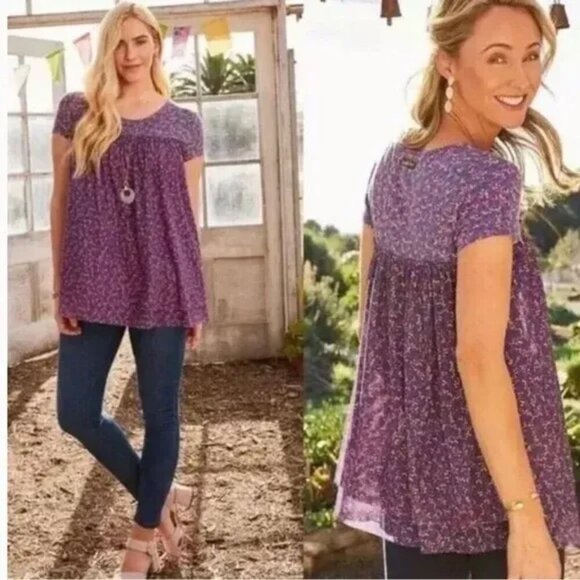 Matilda Jane Floral Purple Walking on a Cloud Short Sleeve Top M Cottagecore - Picture 1 of 7